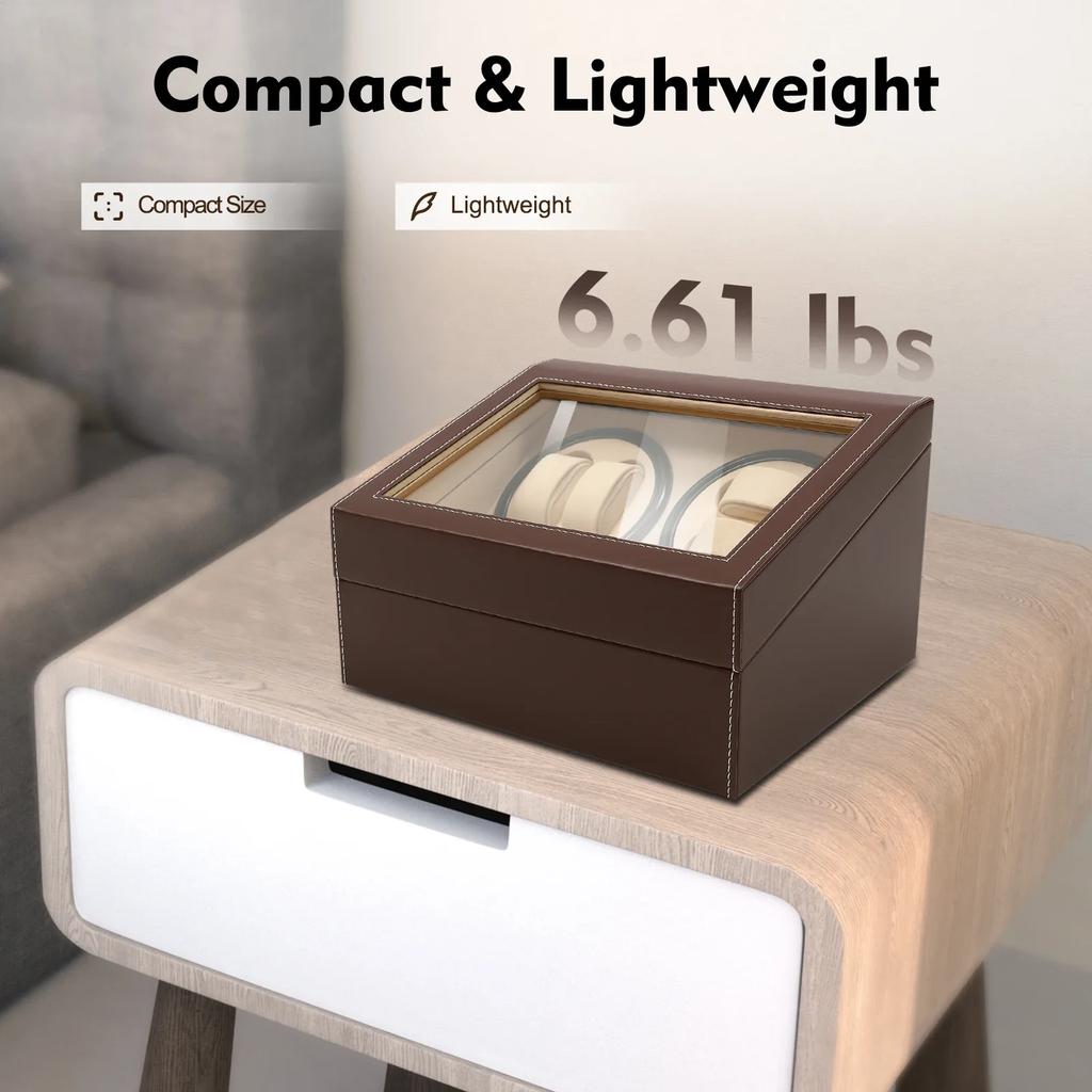 Bymaocar Automatic Low Noise Watch Winder Box Home Decor,Stores/offices 10-Watch Display Boxe Brown Leather W/ 2 Winding Devices