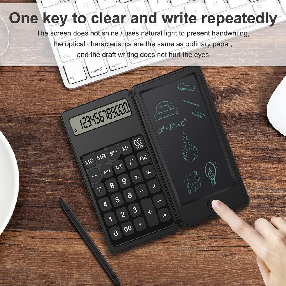 1PC Foldable Calculator & 6 Inch LCD Writing Tablet Digital Drawing Pad 12 Digits Display with Stylus Pen Erase Button Lock Function