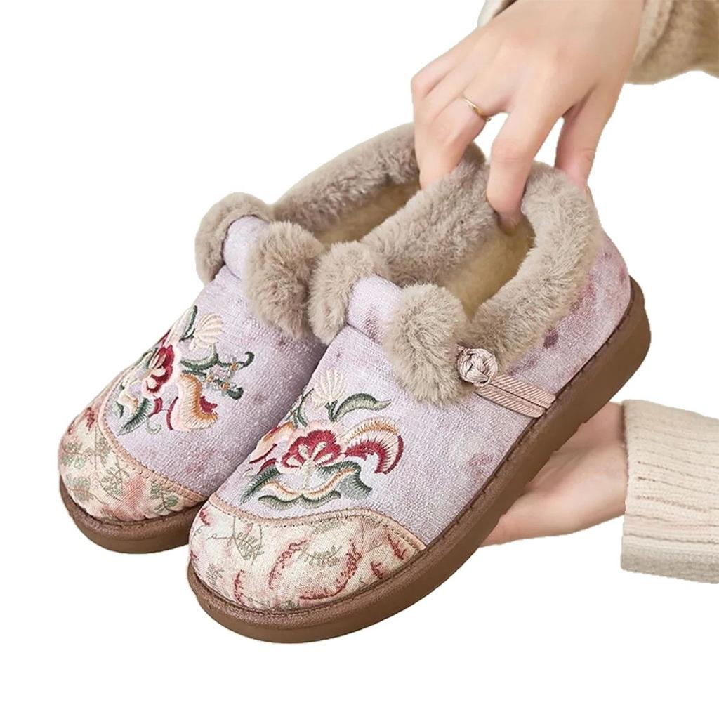 Women's winter ethnic style cloth shoes warm mother shoes new Chinese cotton shoes piled thickened embroidered shoes