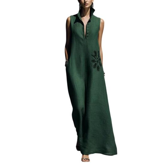 

Women s V-Neck Dress with Nipped-In Waist Summer Dress Casual Loose Fit Dress Comfortable A-Line Silhouette Elegant Dress for Office Vacation M зелёный