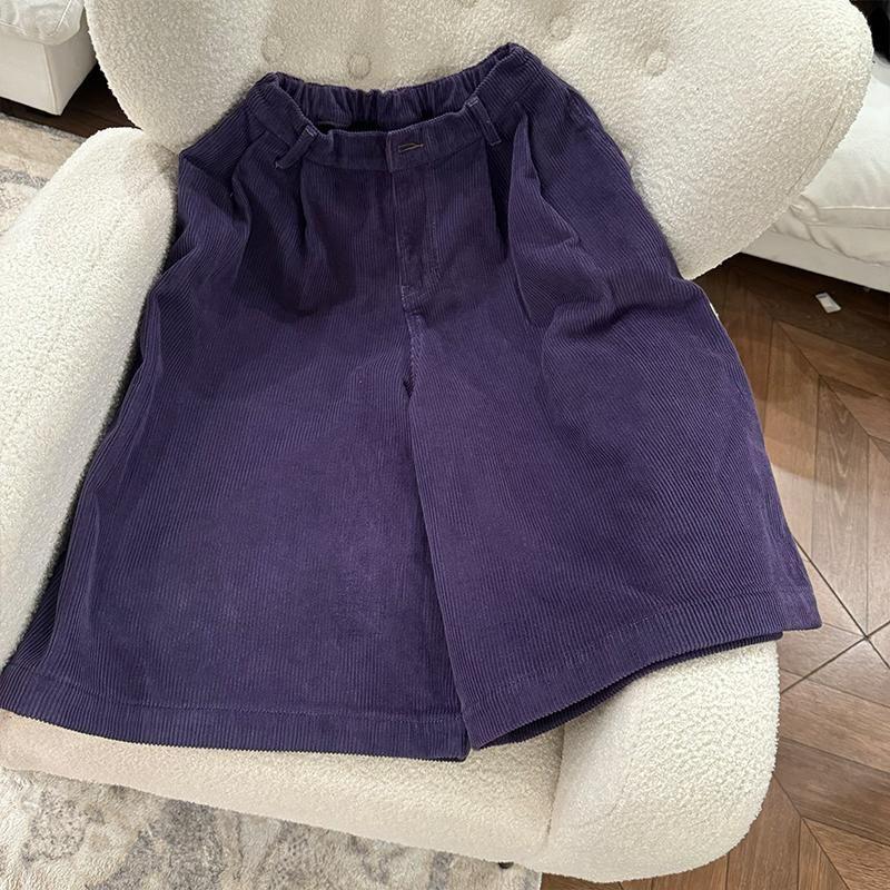 Korean Style 2025 Winter High Waist Corduroy Wide Leg Cropped Pants for Women 3XL (Waist 160-180cm)