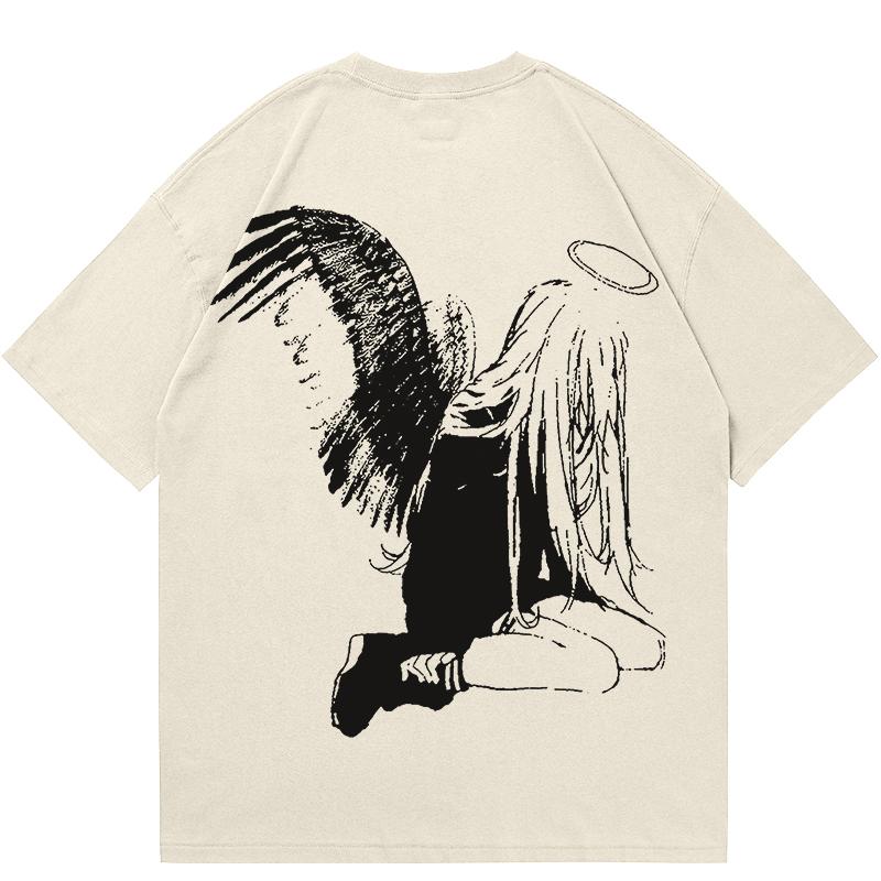 Men Tshirt Streetwear Japanese Harajuku Cartoon Angel Wings Graphic TShirt Summer 2024 HipHop T Shirt Anime Tops Tee Cotton Y2K S