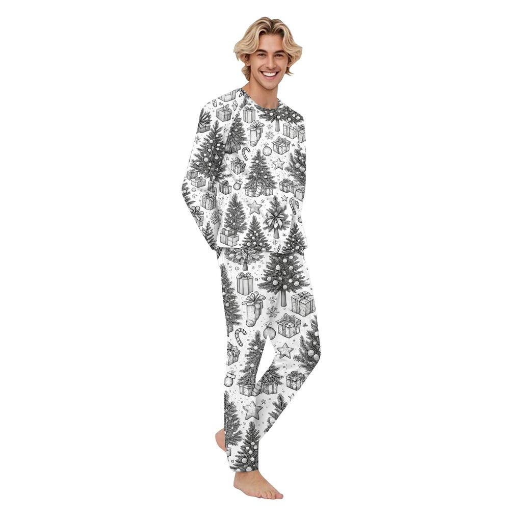 DIY Handbemalt Ausmalbar-Eltern-Kind-Outfit - Weihnachts-Print Rundhals Eltern-Kind Langarm Lange Hose Hauskleidungsanzug Frühling