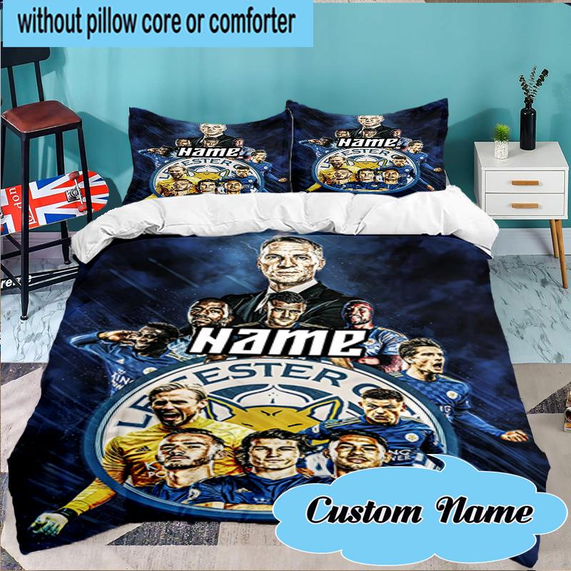 Custom Name Leicester FC Crest Bedding Set 3pcs, Bedding Set Including 1pc Duvet Cover And 2pcs Pillowcases for Bedroom, Dormitory Gift