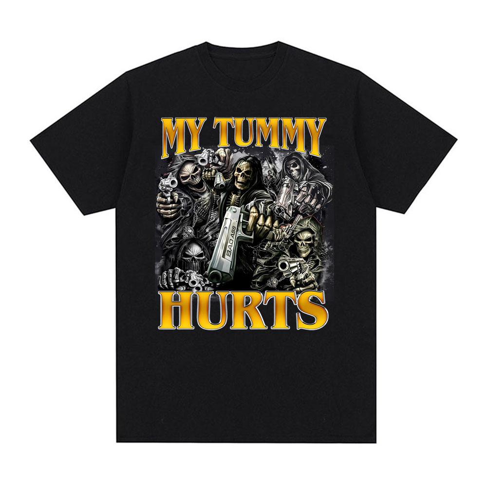 

My Tummy Hurts Funny Skeleton Meme Print T-shirts Men Women Clothing Fashion Gothic Harajuku T Shirt Summer 100% Cotton T Shi... S разноцветный