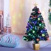 3ft Green Fiber Optic Christmas Tree, Prelit Mini Tabletop Tree with Star, Butterfly & Ball Ornaments