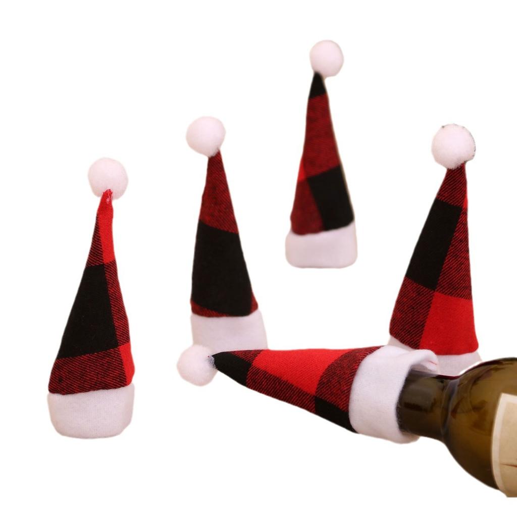 Weihnachtsmütze Check Messer und Gabel Kleine Mütze Weinflaschenkorken Dekoriert Weihnachten Zuhause Tischschmuck Messer- und Gabelsets