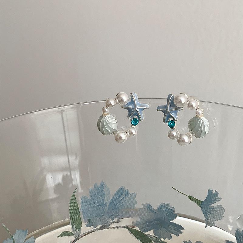 

Dripping Oil Pearl Seashell Starfish Earrings - Retro, Versatile, and Elegant Ear Ornaments for Women.
