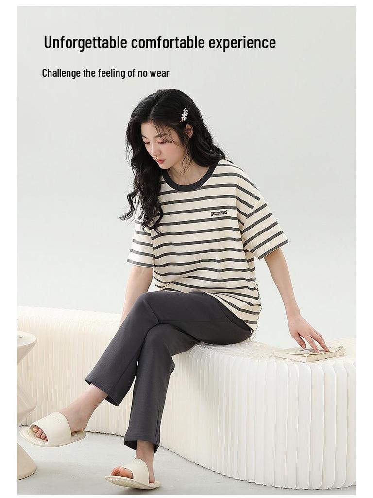 Damski kreskówkowy komplet piżamy z krótkim rękawem i wkładkami na biust - Letni bawełniany długi komplet domowy 2025