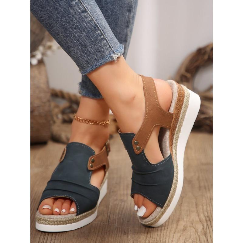 

Босоножки на танкетке большого размера женские летние босоножки с ремешком для послепоездки с открытым носком женские босоножки с носком 43 тёмно-синий