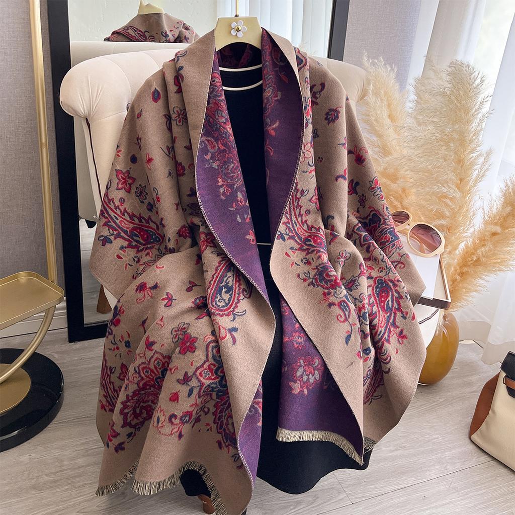 New Winter Luxury Women Two-Sided Paisley Jacquard Scarf Cashmere Warm Shawl Outdoor Coldproof Windproof Blanket Pashmina Scarf