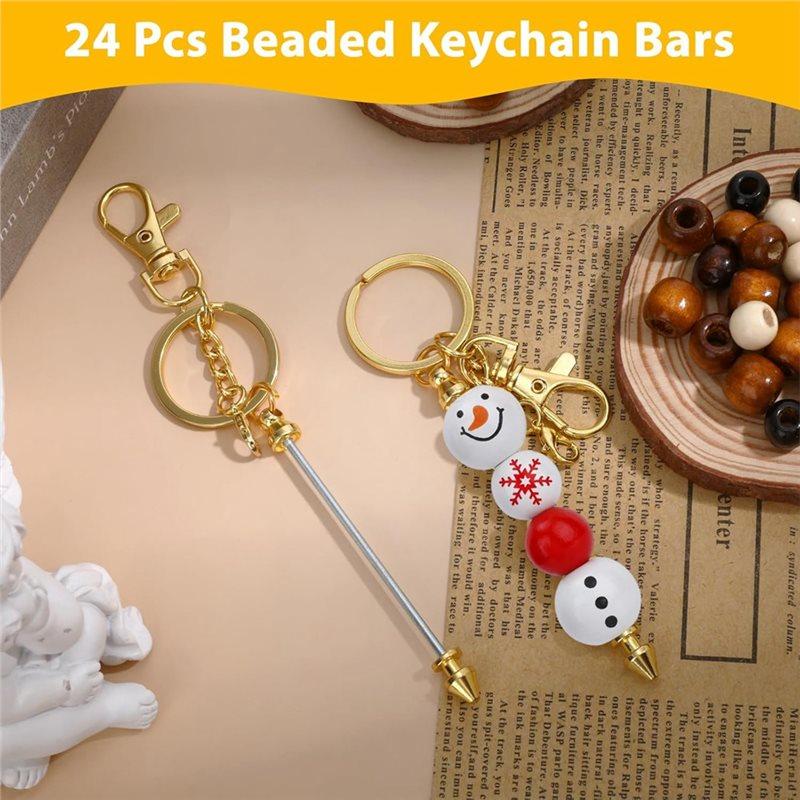 2025 Trend Beaded Items For DIY Crafts Keychain Making Kit 24Pcs Beadable Keychain Bars Blank Keychains For Jewelry Making