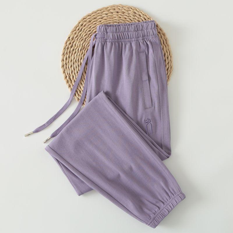 

Женские минималистичные повседневные абрикосовые спортивные штаны из тонкого хлопка Purple XL Size Cropped Pants