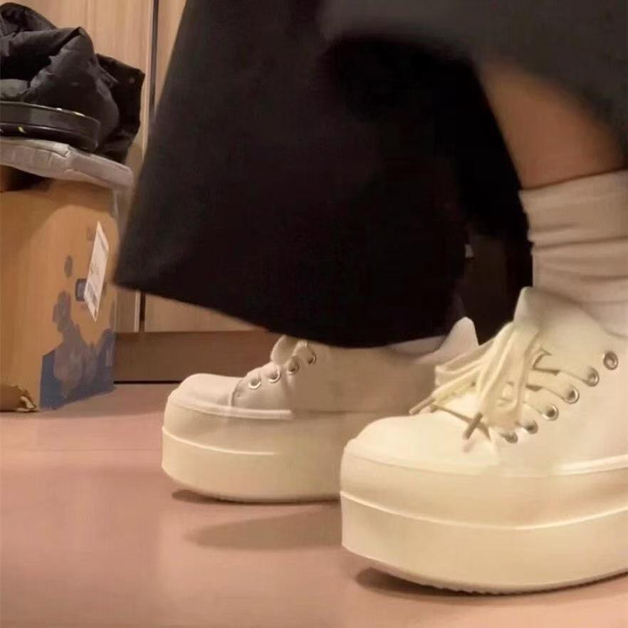 White sneakers spring new thick-soled ugly cute big-headed bread shoes heightening casual board shoes