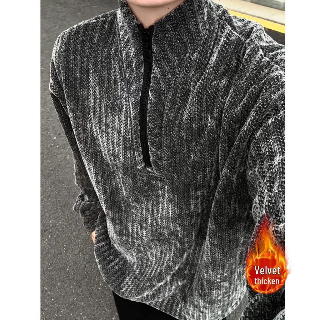 Men's Plus Size Half-Zip Deconstructed Hoodie - Autumn/Winter Street Style Pullover with High Street Vibes