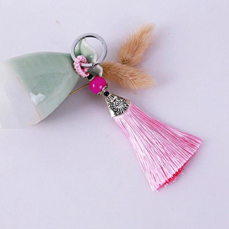 

1Pc Pendant Bohemian Gift Buckle Key Ring Hand Bag DIY Key Keychain Charm Tassel рожевий