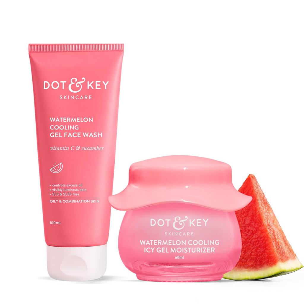 Dot & Key Watermelon Cooling Gel Facewash & Watermelon Cooling Icy Gel Moisturizer Combo | Face Wash 100ml & Moisturizer 60ml | For Normal, Combina