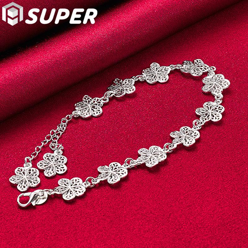 925 Sterling Silver Full Flower Bracelet Jewelry