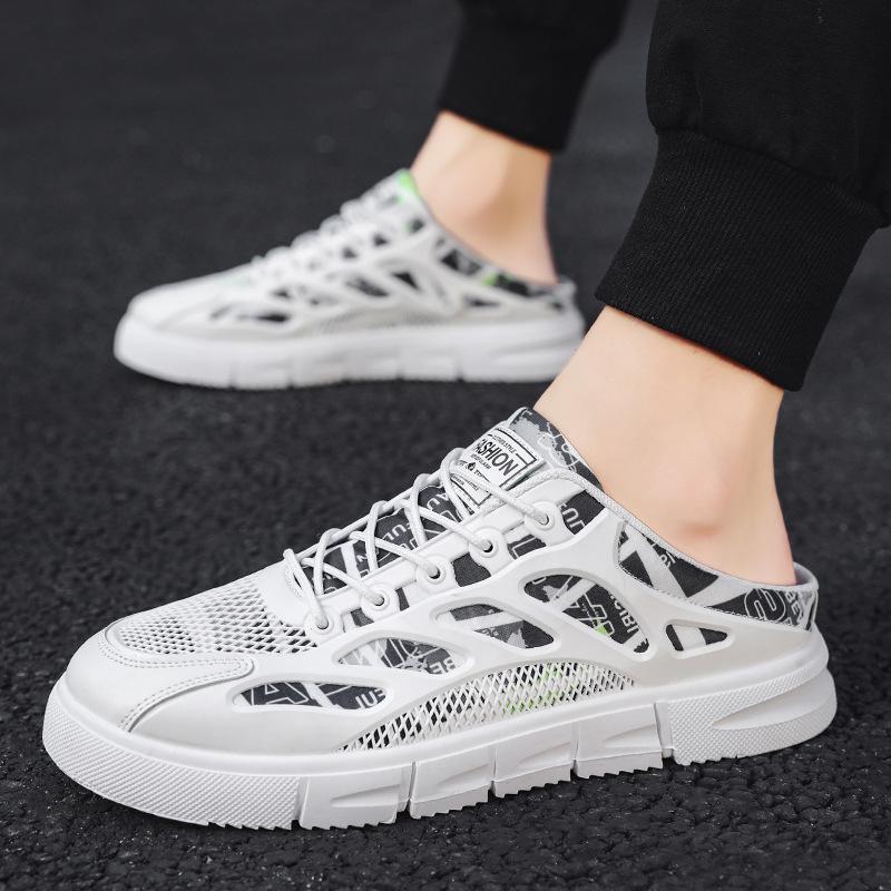 

2025 summer men s canvas without heel half slippers men s shoes one pedal trendy shoes fashion lazy casual shoes 44 сірий колір