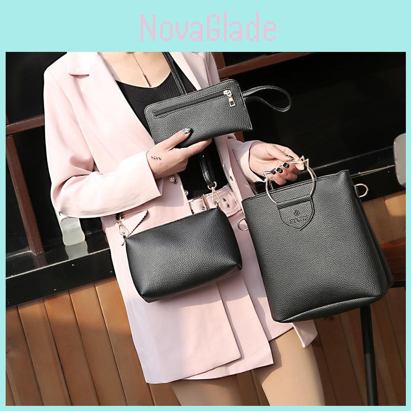Korean Creative European And American Simple Cat Iron Handbag Three-piece Set Soft Pu Material