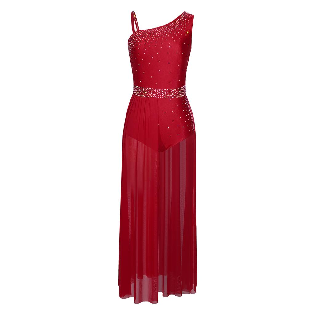 Φόρεμα Λυρικού Χορού για Γυναίκες Αμάνικο Λαμπερό Στρας Ασύμμετρο Διάφανο Τούλι Ενδυμασία Παράστασης