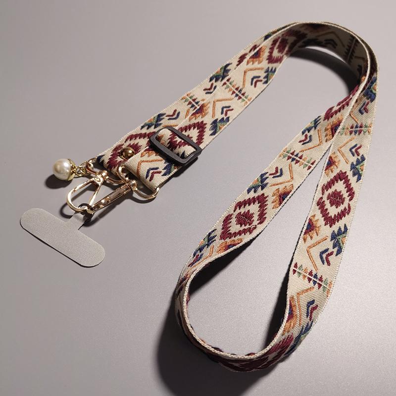 

Retro Style Crossbody Phone Lanyard Necklace With Wide Adjustable Fabric Strap Outdoor Travel Anti-loss Cell Phone Hanging Chain Polyester Fiber