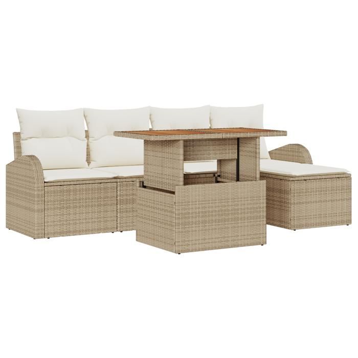 VidaXL Set de salle à manger de jardin 6 pièces avec coussins Beige Rotin Acacia 3349574