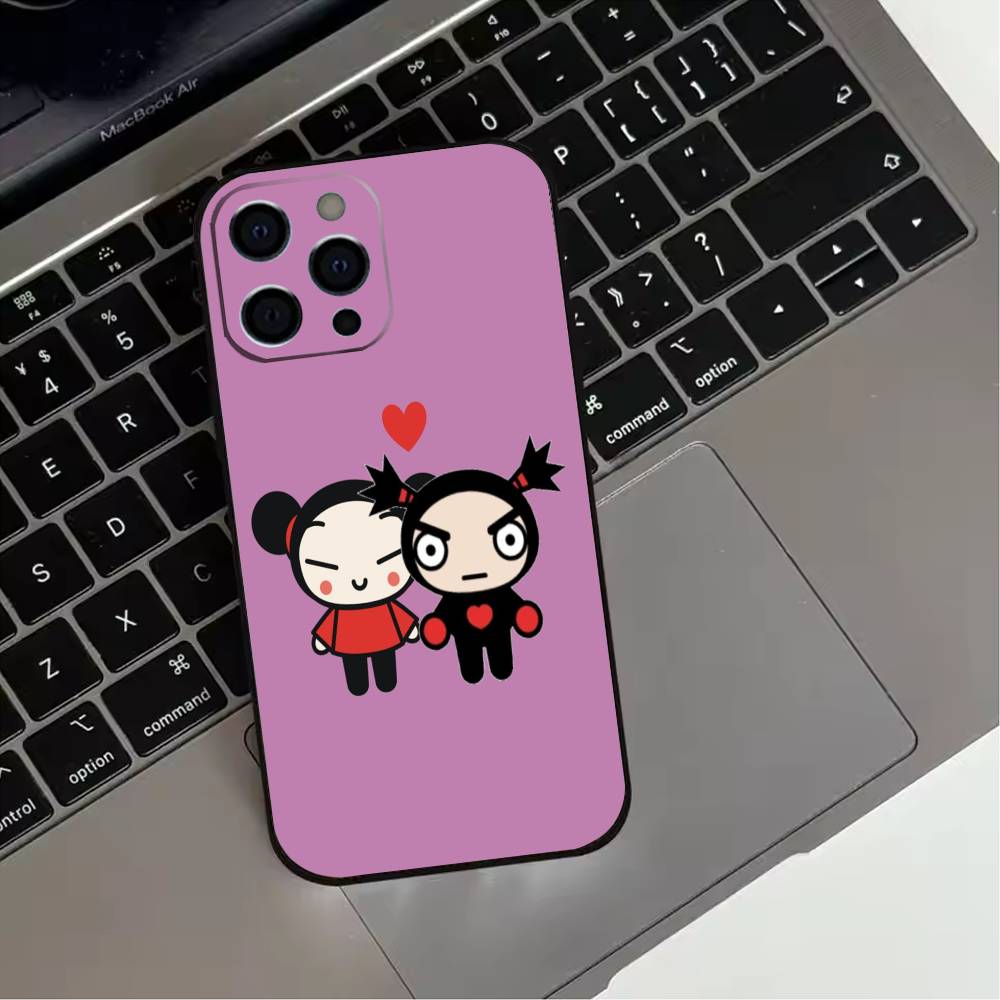 Pucca Cute Love Phone Case For iPhone 17,16,15,14,13,12,11 Plus,Pro Max,XS,Soft Silicone Black Cover