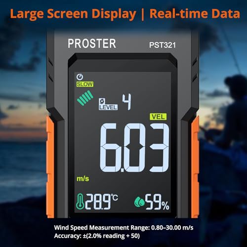 Anemômetro/Medidor de Vazão Proster com 6 Unidades de Medição: Velocidade do Vento, Volume, Força, Temperatura, Umidade, Ponto de Orvalho e Temperatura de Bulbo Úmido; CMM, CF
