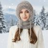 Women Fleece Lined Knit Hat Set with Scarf and Mask Women 3 in 1 Windproof Beanie Hat Hooded Skull Cap Cold Weather Protection