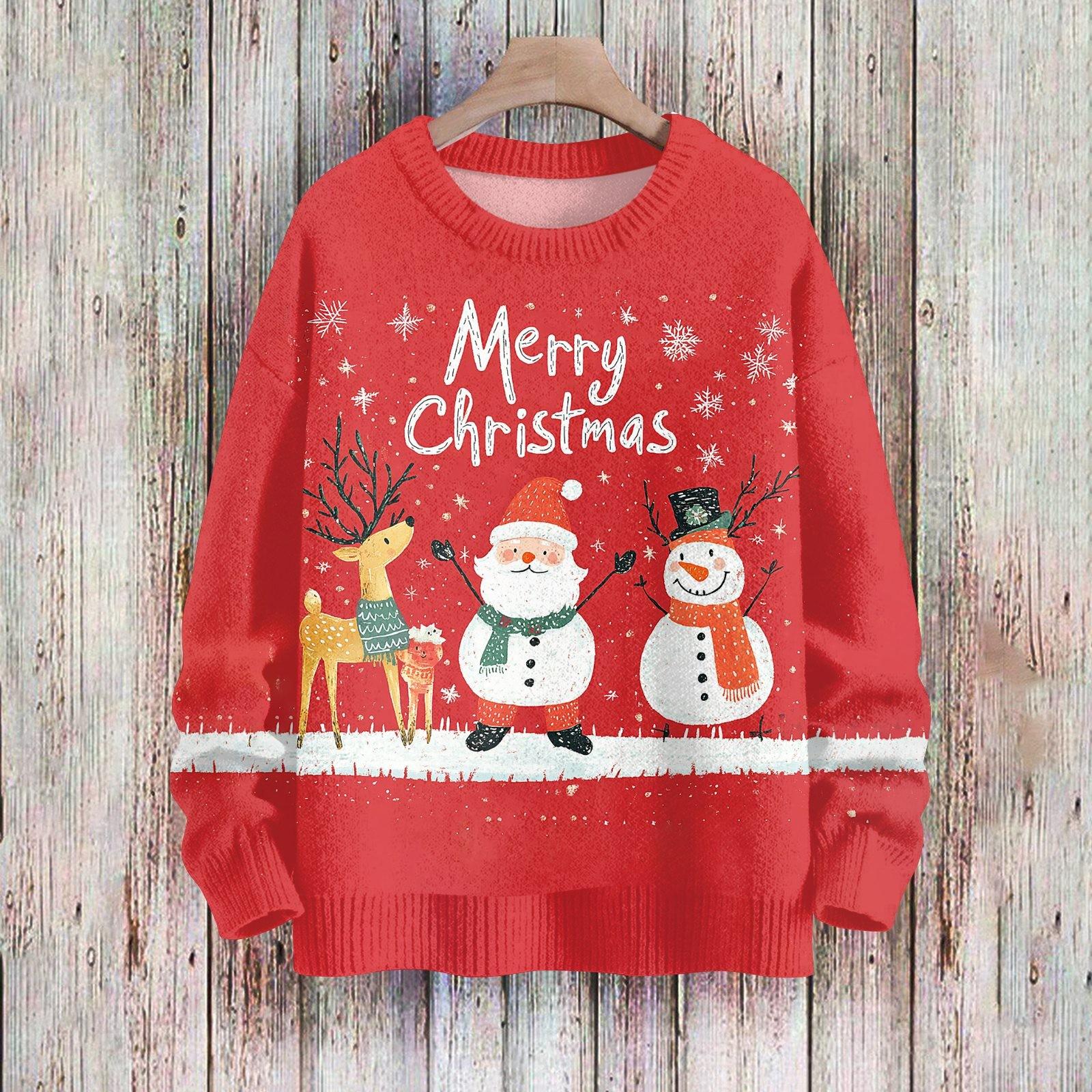 

Рождественские толстовки для женщин Вязаный свитер Милая рубашка Осенний свитер с круглым вырезом Топы XL арбуз красный