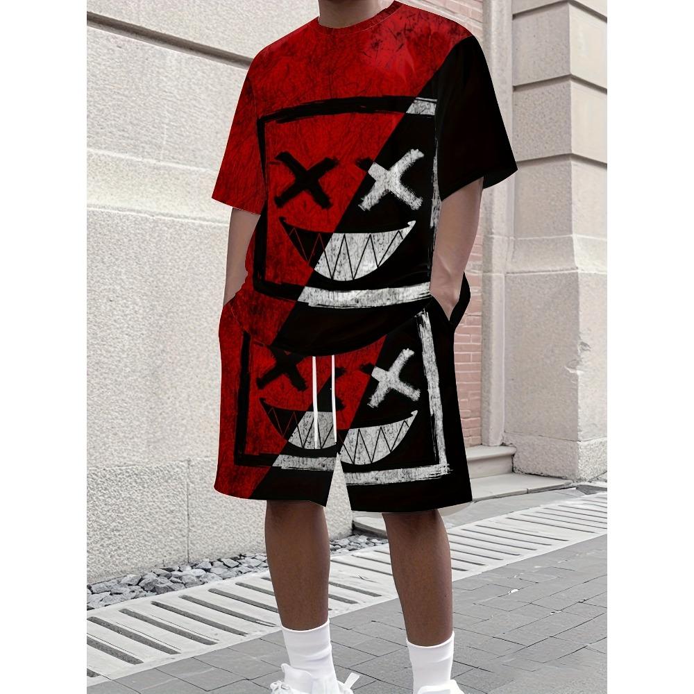 2026 New Arrived Pink Patchwork Men's T-shirts 2pcs Set Short Sleeve Crewneck Tshirt Shorts Street Style Tracksuits Mens Clothing