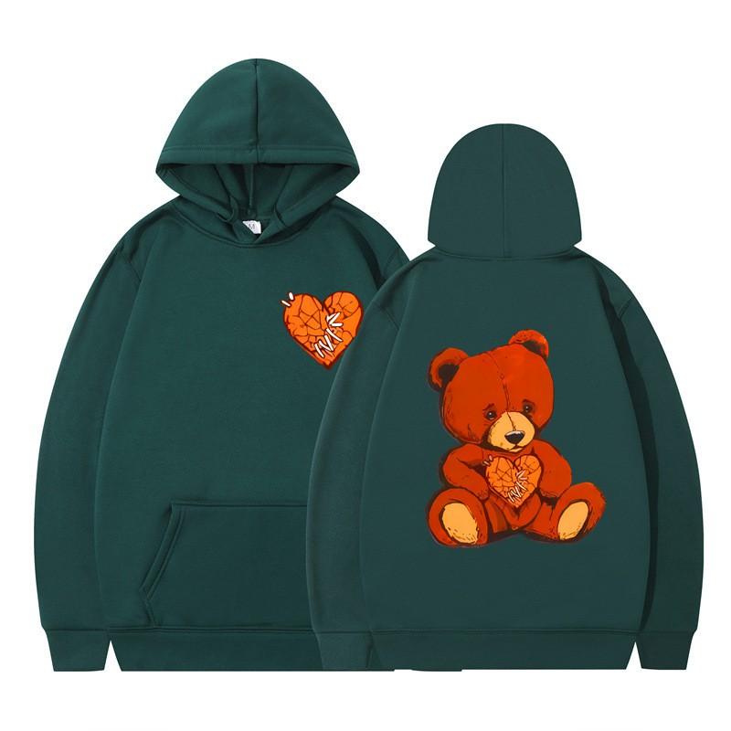 Unisex Hooded Sweatshirt With Teddy Bear Print Casual Oversized Pullover Winter Youth Streetwear