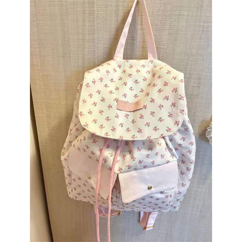 

Xiaohongshu Floral Canvas Backpack: Fresh, Spacious Double Shoulder Bag for College Students