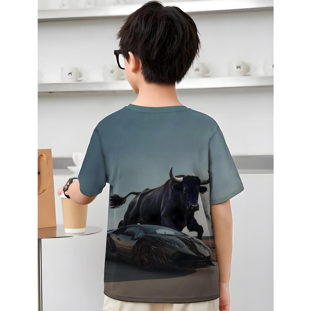 Coole Rennwagen und Stierkampf Kleidung Jungen Kinder T-Shirt T-Shirts für Jungen T-Shirts Outdoor Kleidung für Kinder Oberteile Top