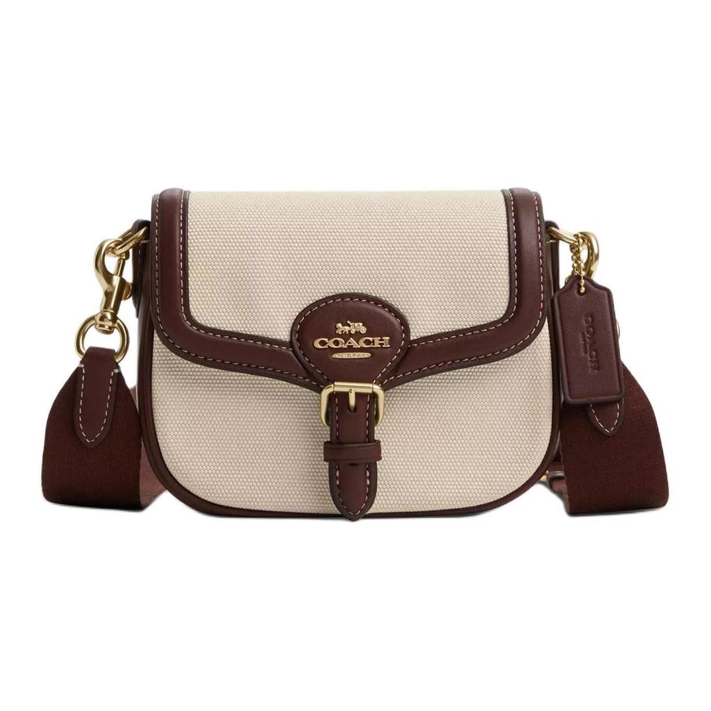 Coach Amelia 17 Logo Snap Closure Canvas And Smooth Leather Saddle Bag Women Saddle Bag Gold Multicolor CR257-IMNAM