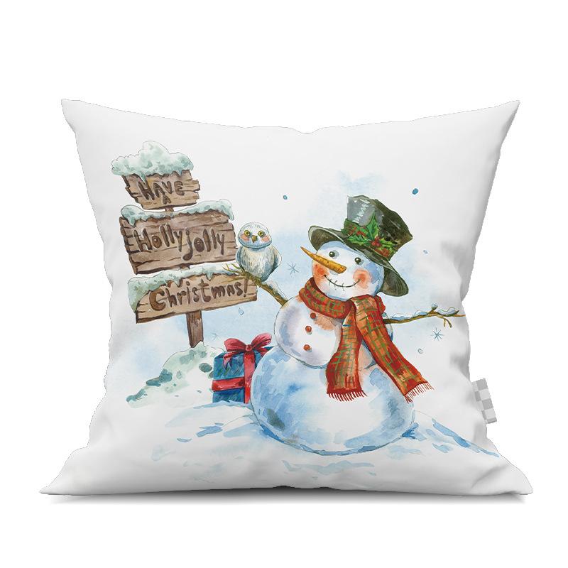 2022 New Christmas Snowman Peach Skin Pillow Case Cute Cartoon Waist Pad Back  Home Decoration