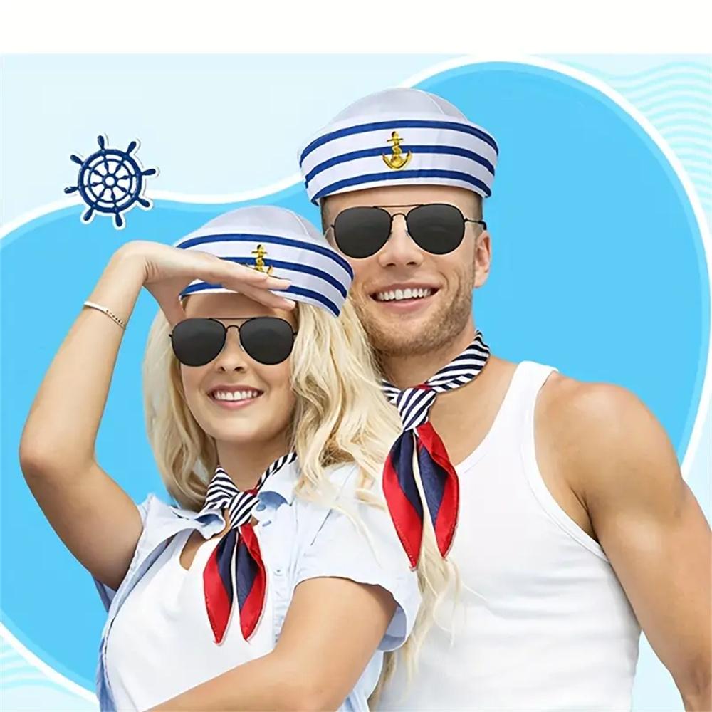 Sailor Hat Captain Navy Hat and Scarf Set Unisex Costume Photo Props Mardi Gras Party Funny Cosplay Supplies Stage Performs Acce