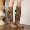 Temperamental Wasteland Retro Women's Tassel Suede Knight Boots, Brown Jute Rope, Upgraded Unisex Edition
