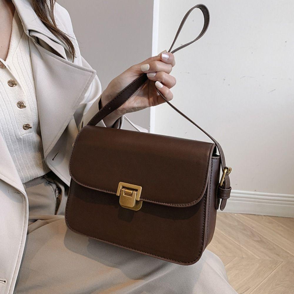 Solid Color Small Square Bag PU Leather Women's Armpit Bag Korean Buckle Shoulder Bag  Shooping