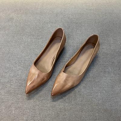 Versión de piel de oveja~ estilo puntiagudo, tacón bajo, zapatos sencillos de tacón bajo para mujer, zapatos de vestir para ir al trabajo, zapatos de trabajo profesionales sencillos de estilo francés