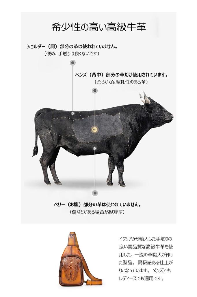 Whatna Antique-Style Tanned Natural Cowhide Leather One-Shoulder Bag for Men, 3-Way, Crossbody, Mini Body Bag, Chest Bag, Genuine Leather, Thick