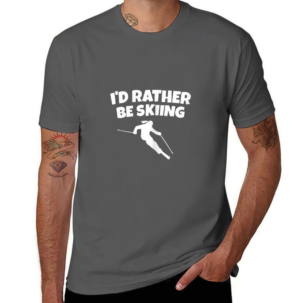Womens Id rather be Skiing White Ski Tshirt Short sleeve tee summer tops aesthetic clothes mens workout shirts