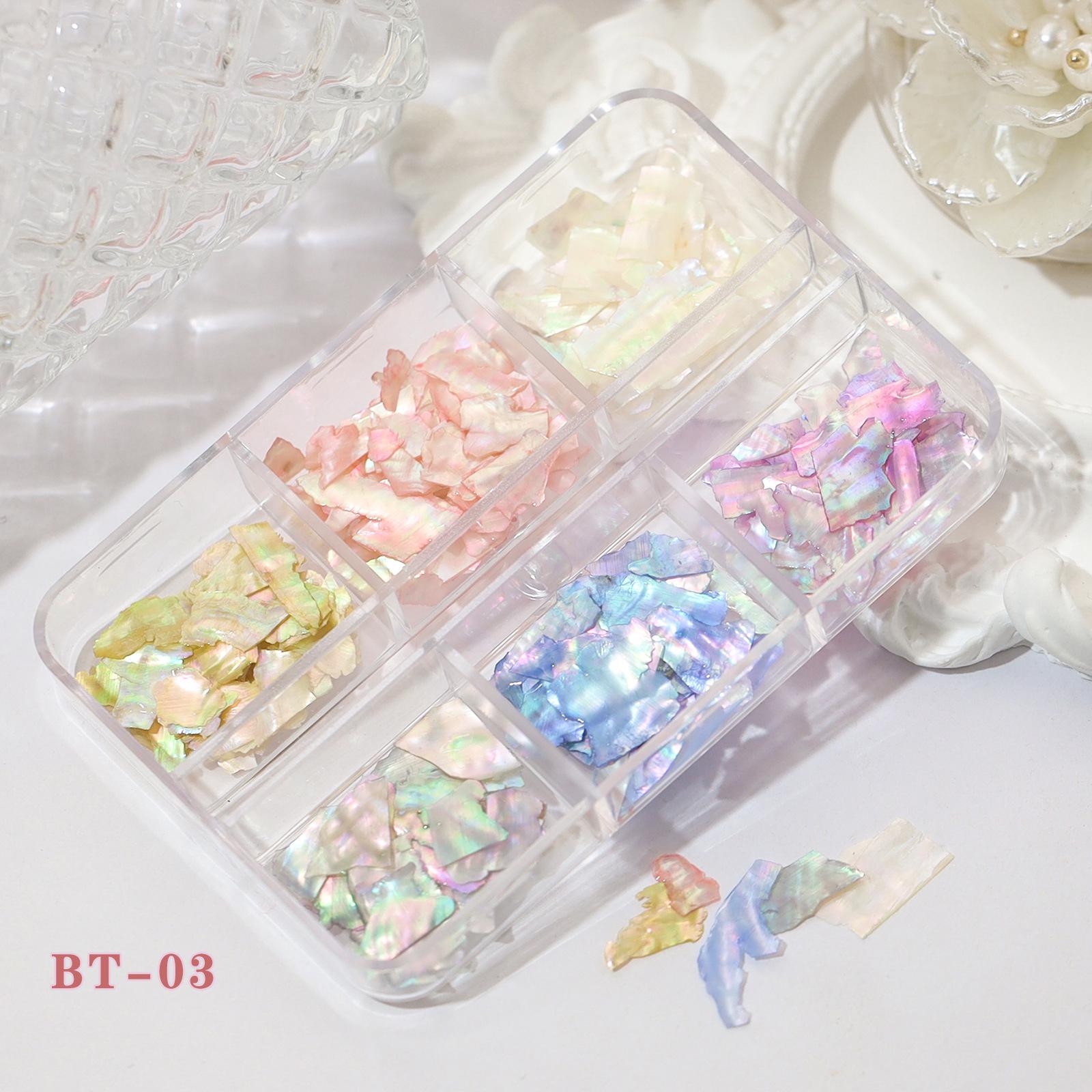 Japanese Style Iridescent Shell Flakes: 6-Color Natural Abalone Nail Art Set