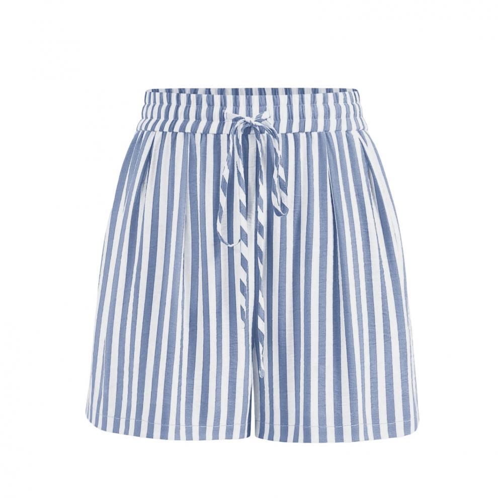 Summer Fashion Women's New Striped Printed Lace-up Casual Shorts