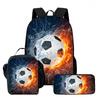 Kids School Backpack Set With Lunch Bag Pencil Case - Football Print Oxford Fabric Ergonomic Design Elementary Students