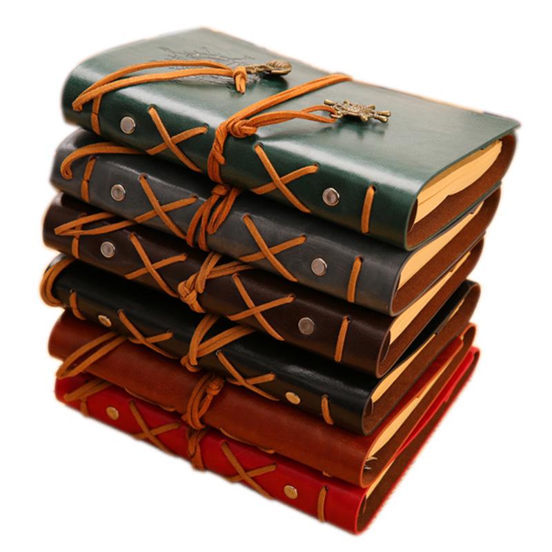 Large Pirate Leather Cover Retro Loose-Leaf Notebook with Multicolor Strap