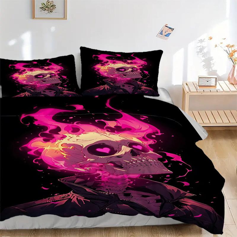 

3pcs Skull Flames Duvet Cover Set - Includes 1 Duvet Cover and 2 Pillowcases, No Quilt Core, All-Season Home Decor yy251111036 135x200cm