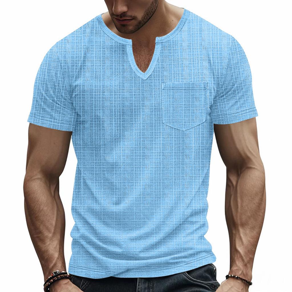 Men's Summer V-neck Pocket Short-sleeve T-shirt Casual Sports Quick-drying Top
