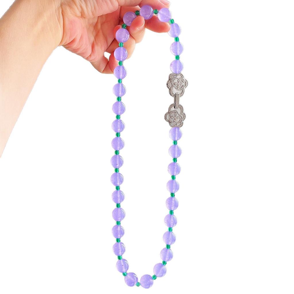Wind Retro Natural Chalcedony Imitation Jadeite Violet Quartz Rock Design Sense Collarbone Chain Necklace, Guarantee